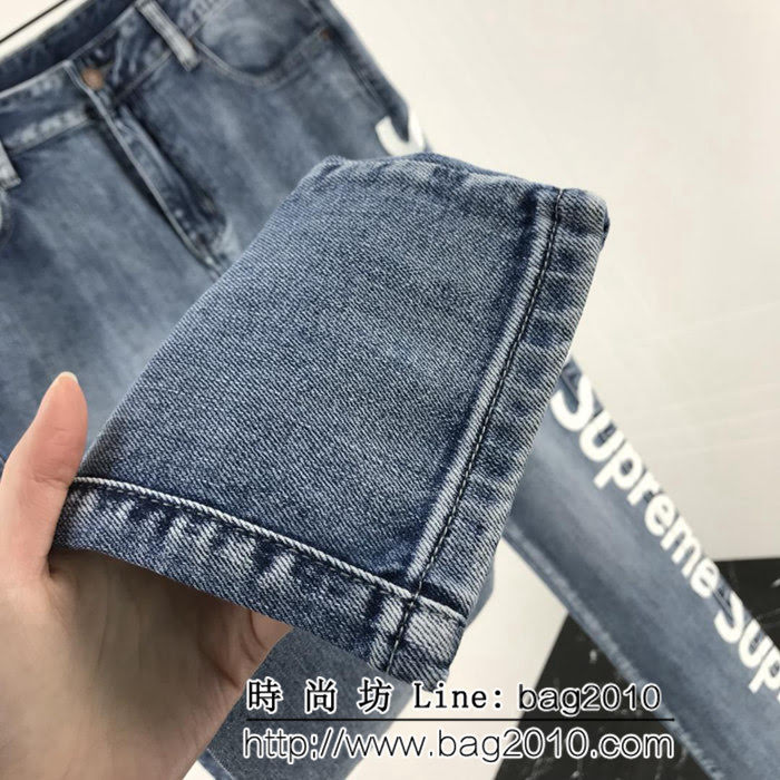 SUPREME 19ss春款 專櫃新款 側邊suPrem印花 淺藍色 男款牛仔褲 ydi2404